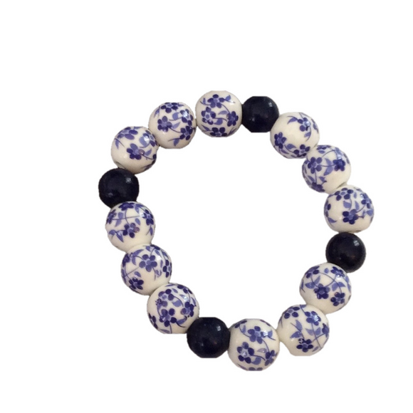 Floral Ceramic Bead stretch Bracelet New - Picture 1 of 4